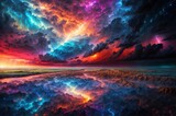 Fototapeta Perspektywa 3d - Colorful Sky Filled With Clouds and Stars