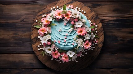 Wall Mural - cake on a wooden table