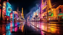 Night City Street Scene With Lights