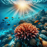 Fototapeta Fototapety do akwarium - Arrecife de Coral, Esplendor Subacuático: Un Viaje Visual a través del Arrecife de Coral