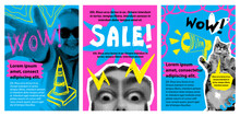 A Set Of Grunge Punk Posters For Sales, Events, Exhibitions. Halftone, Retro Collage. Template, Design