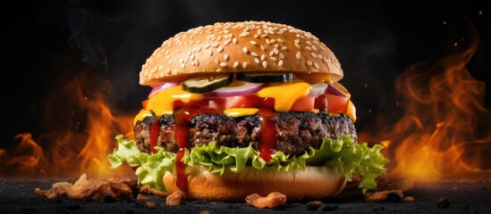 Aufkleber - Source of fibre plant based vegan soya protein grilled burgers meat free healthy food close up. Copyspace image. Header for website template