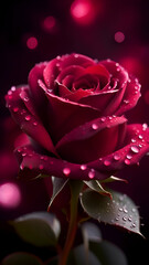 Wall Mural - Beautiful red rose with drops of water close up.