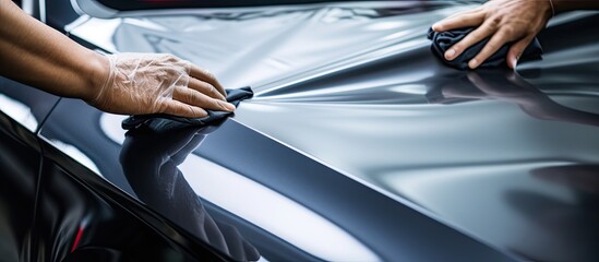 Wall Mural - side view of car window tint ceramic film provides heat rejection and uv protection with stable colo