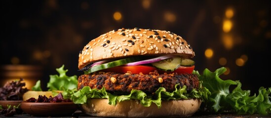 Aufkleber - Source of fibre plant based vegan soya protein grilled burgers meat free healthy food close up. Copyspace image. Header for website template