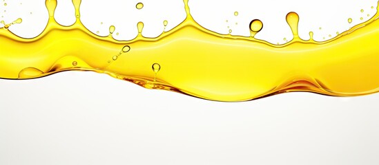 Wall Mural - Yellow olive oil drops isolated over a white background. Copyspace image. Square banner. Header for website template