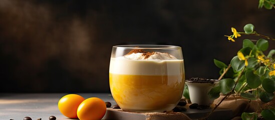 Aufkleber - Vietnamese Egg Coffee Paleo Dairy free keto coffee latte drink with sweet sugared Whipped yolks. Copyspace image. Square banner. Header for website template
