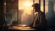© Fotograf - A man sitting at a desk in front of a computer. Suitable for business, technology, and office-related concepts