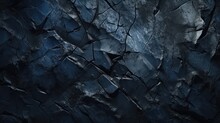 Blue-black Rock Texture Background. Rough Mountain Surface With Cracks. Close-up. Stone Background With Space For Design
