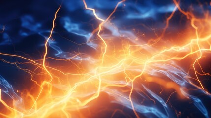 Wall Mural - Lightning effect captured in a close-up shot against a black background. Ideal for adding dramatic impact to designs or illustrating power and energy.