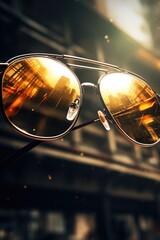 Sunglasses reflecting a building. Versatile image suitable for various uses