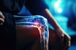 A person sitting down with a painful knee. This image can be used to depict knee pain, joint pain, physical therapy, or healthcare concepts
