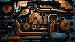 An abstract close-up of an engine compartment, where the glistening motor oil highlights the precision and inner workings of the machinery