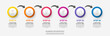 Vector modern infographic with 6 circles and arrows. 3D concept graphic process template with six steps and icons. Timeline for the business project on white background
