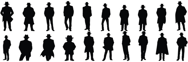 Wall Mural - Retro mafia silhouettes set, large pack of vector silhouette design, isolated white background