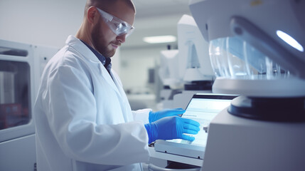  A Molecular Technologist analyzing samples in a centrifuge, Molecular Technologist, blurred background, with copy space