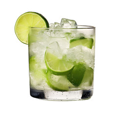 Wall Mural - A Caipirinha in a Thick Old. Fashioned Glass. Chunks of Lime and Sugar Muddled at the Bottom Under a Clear Slightly Green. Tinged Liquid.. Isolated on a Transparent Background. Cutout PNG.