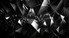 Black White Abstract Background. Geometric Shape. Lines, Triangles. 3d Effect. Light, Glow, Shadow. Gradient. Dark Grey, Silver. Modern, Futuristic. Design Concept. Wallpaper Concept. Abstract Concept