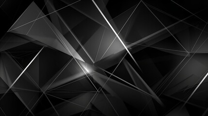  Black white abstract background. Geometric shape. Lines, triangles. 3d effect. Light, glow, shadow. Gradient. Dark grey, silver. Modern, futuristic. Design concept. Wallpaper concept. Abstract concept