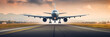 A commercial airplane landing on a runway. Banner image. Generative AI.