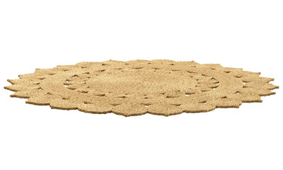 Wall Mural - Natural braided round jute rug with a floral pattern. 3d render