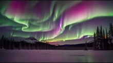 Northern Lights Over A Snowy Mountain