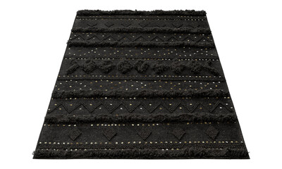 Wall Mural - Black bohemian rug with high pile. 3d render