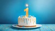 © adobedesigner - Birthday cake, 1 number and blue background.