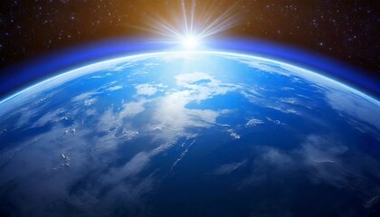blue sunrise, view of earth from space. sunset in orbit.