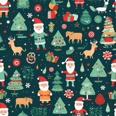 Wall Mural - Christmas theme repeat pattern design colorful