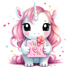 Wall Mural - Cute Unicorn Pink Gift Watercolor Clipart Illustration