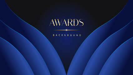 Wall Mural - Dark blue golden royal awards graphics background. Lines growing elegant shine spark. Luxury premium corporate abstract design template.