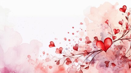 Wall Mural - St. Valentines Day watercolor background, St. Valentines Day card background frame, Watercolor illustration with copy space, clipart for greeting cards, save the date, stationery design	