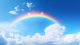 Fototapeta Tęcza - 空に掛かった七色の虹、美しい雲と青い空