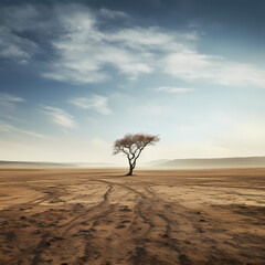 Sticker - A lone tree in a vast, empty landscape