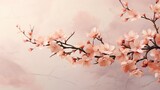 Fototapeta Sawanna - Delicate cherry blossoms adorn a branch, against a nuanced Peach Fuzz 2024 backdrop, exuding elegance and serenity.