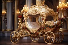 Luxurious Vintage Carriage Adorned With Christmas Decorations. Holiday Elegance And Celebration.