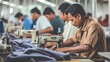 © Stavros - Focused middle aged Asian man tailor with appearance sews things from natural fabric using sewing machine at clothes making factory. Handwork and sewing with help of mechanism.