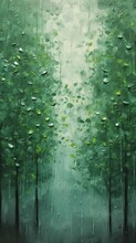 Forest Green Leaves Raindrops Oil Wall Misting Arbor Defense