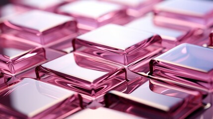 Wall Mural - A vibrant array of pink glass squares glimmer within an indoor setting, evoking a sense of playful whimsy with hints of regal purple hues