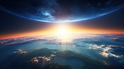 Wall Mural - beautiful sunrise over earth as seen from orbit space view. created with generative ai