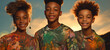 young smiling African American ladies and boys standing next to each other in their fashion t-shirts