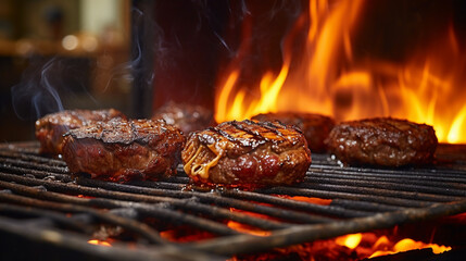 Canvas Print - meat on the grill HD 8K wallpaper Stock Photographic Image 