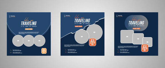 Wall Mural - holiday travel, traveling or summer beach travelling social media post or web banner template design