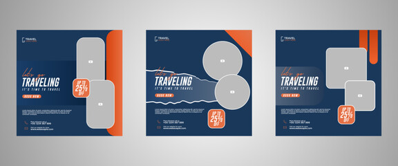 Wall Mural - holiday travel, traveling or summer beach travelling social media post or web banner template design