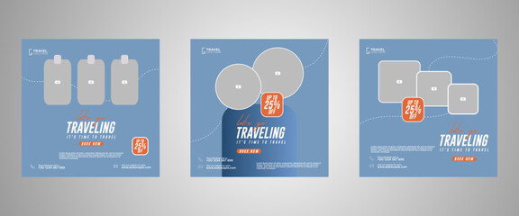 Wall Mural - holiday travel, traveling or summer beach travelling social media post or web banner template design