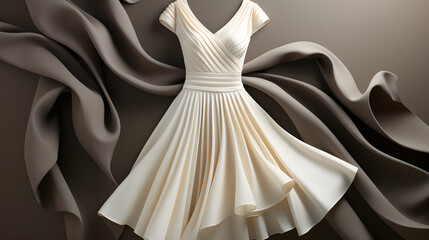 Beige dress with pleats on a brown background