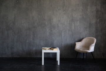 Canvas Print - Vintage chair in empty dark home room interior