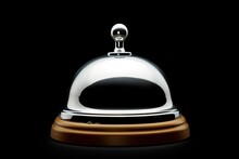 Reception Or Service Bell With A Shiny Metal Surface And A Black Plastic Base. Isolated On White, Generative AI