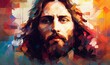 Abstract art. Colorful painting art portrait of Jesus. Jesus Christ. Christian illustration. Generative AI